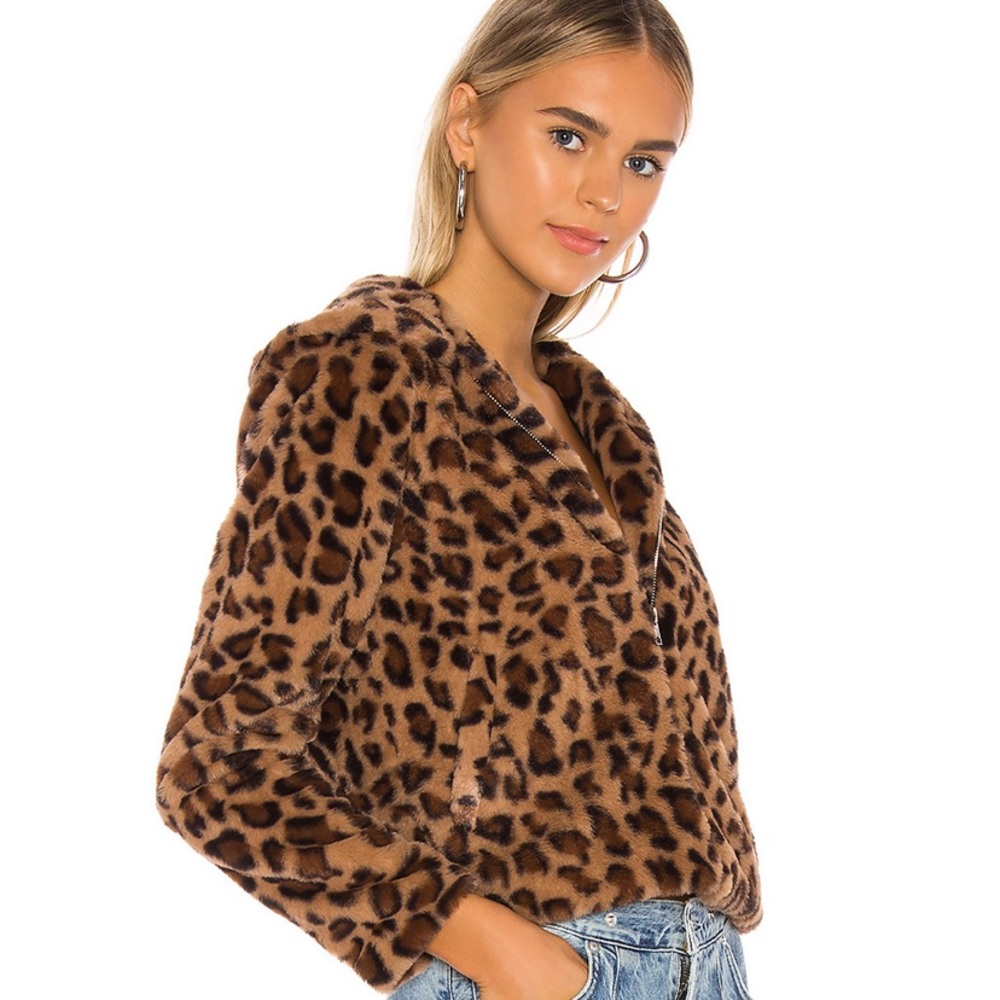 Leopard Faux Fur Hoodie Crop Jacket Hoodie XS - Picture 3 of 14
